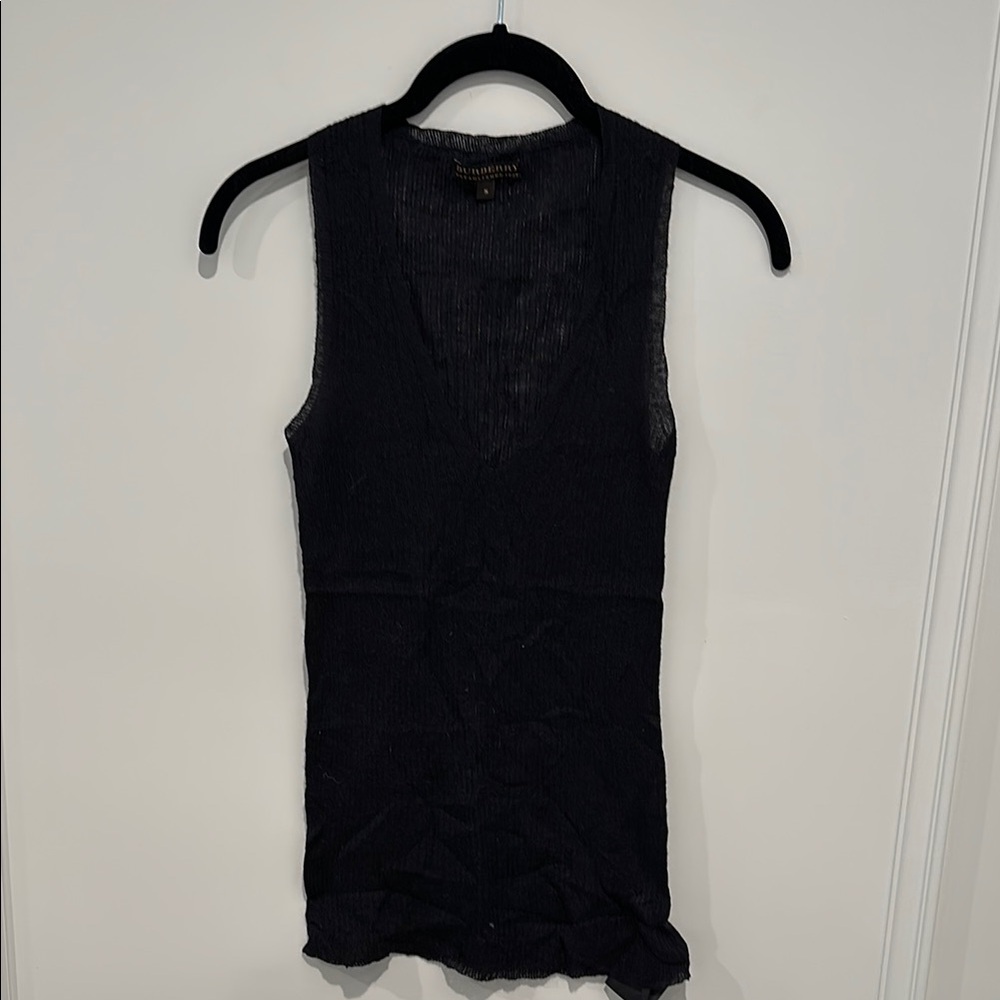 Black Semi Sheer Burberry Knit Top